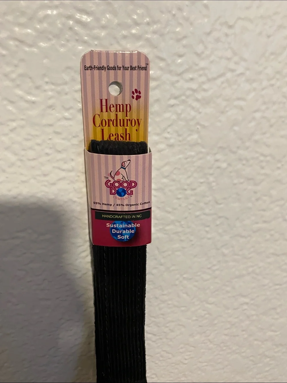6ft Hemp Black Corduroy Dog Leash